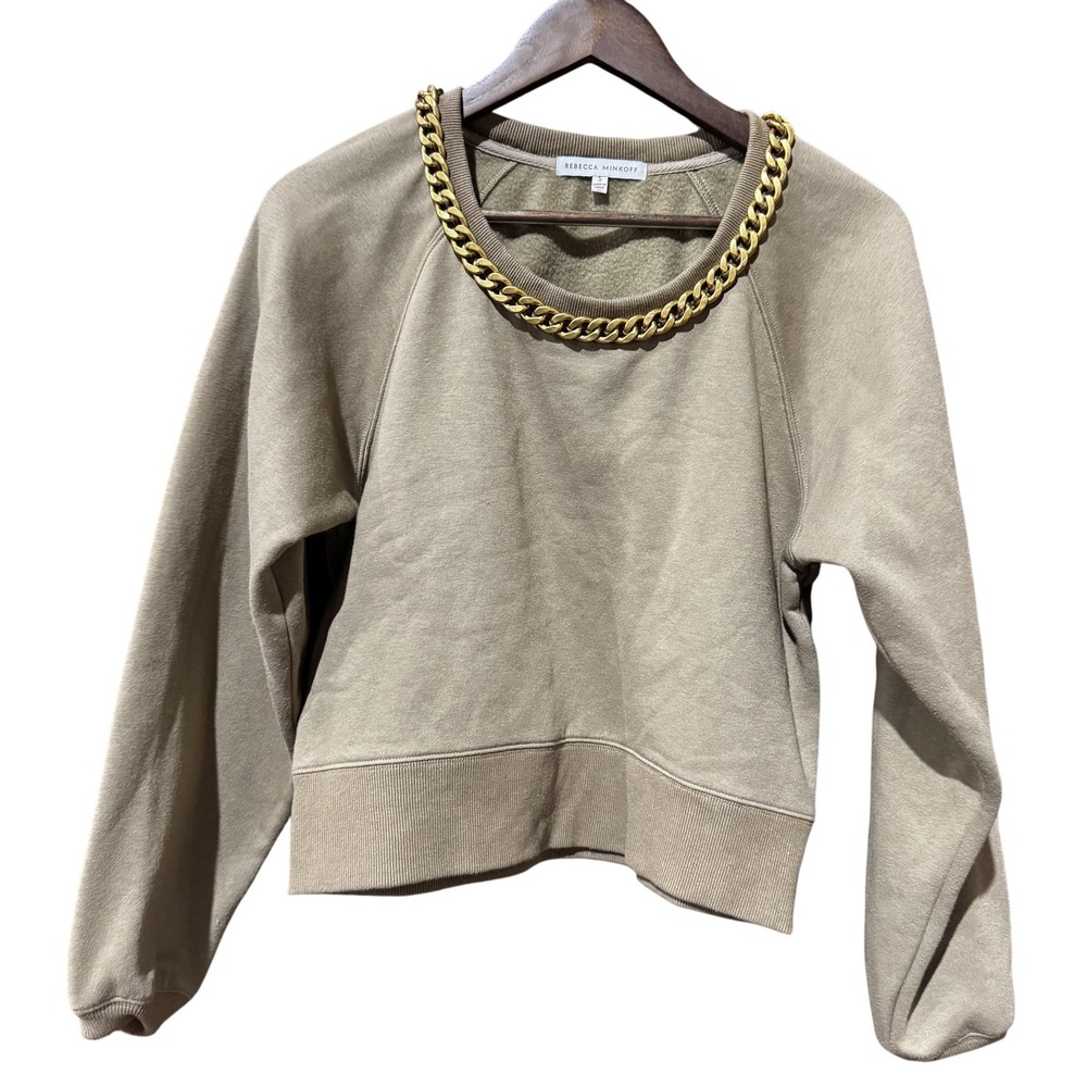 Rebecca Minkoff Beige Sweatshirt with Gold Chain Trim